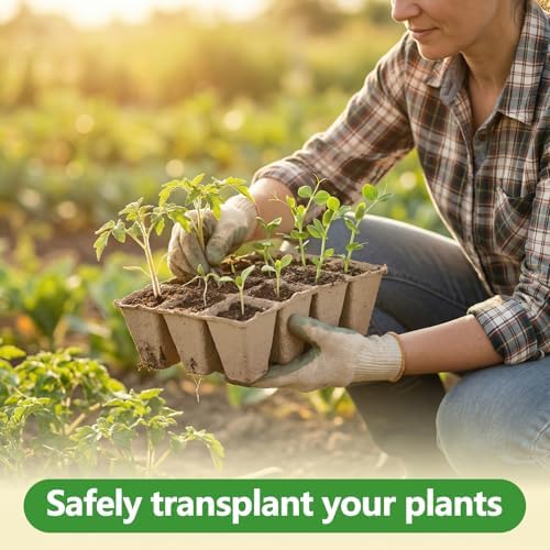 Prudiut 144 Cells Seed Starter Tray, 12 Pack Biodegradable Peat Pots Kit