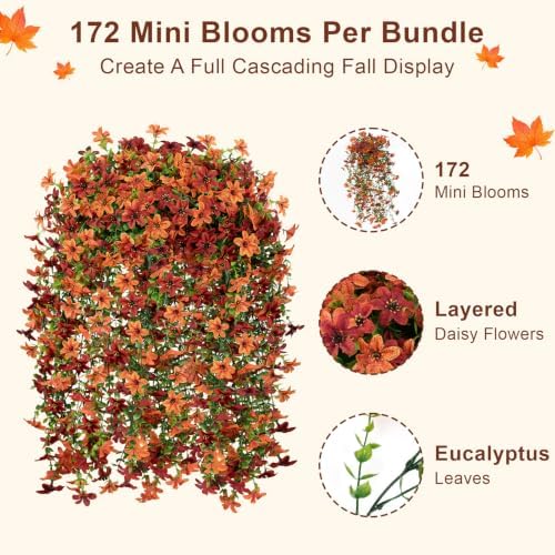 Artificial Hanging Flowers for Outdoors, 2 PCS 344-Bloom UV Resistant Mums