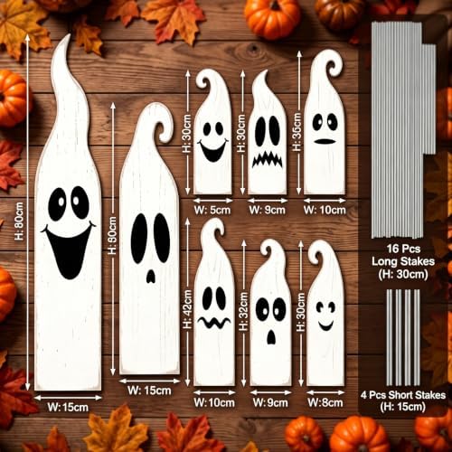 Sintuff 8 Pcs Halloween White Ghost Yard Signs Outdoor with Stakes