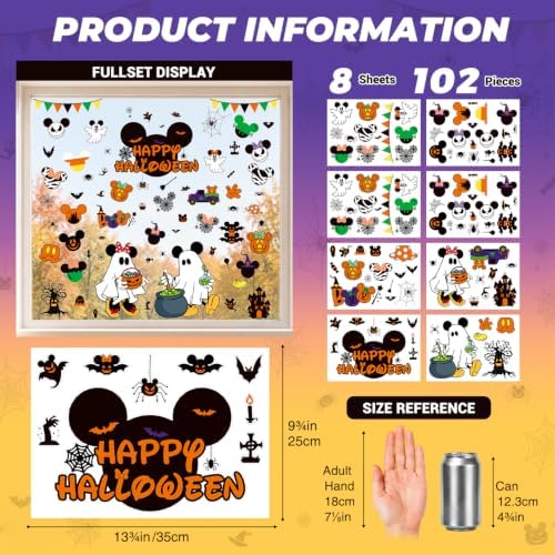 Halloween Window Clings, 8 Sheet Cute Themed Pumpkin Spider Halloween Party