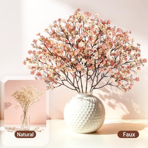 15Pcs Baby's Breath Artificial Flowers, Silk Gypsophila Stems, Beige Brown