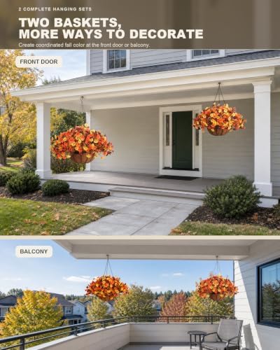 Fall Hanging Baskets with Artificial Flowers,2 Sets Realistic Colors