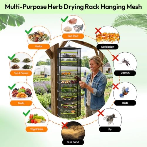 Herb Drying Rack, 8-Layer Hanging Mesh Large Capacity Net