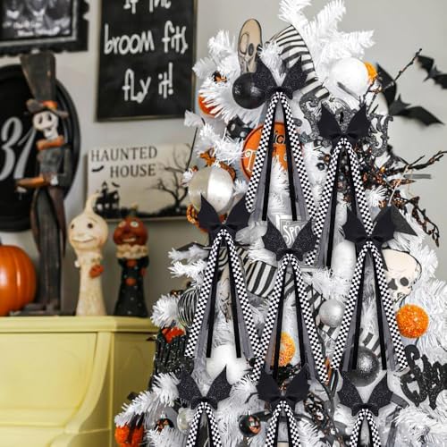 JOICEE 12Pcs Halloween Wreath Bows Bat Glitter Bows for Halloween Decor