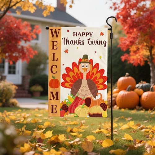 OHOME Thanksgiving Decorations - Welcome Garden Flag | Thanksgiving Decor Outdoor Outside - Friendsgiving Party Decorations Essentials Double-Side Backdrop Banner for Garden Porch Patio Lawn,12x18 Inch