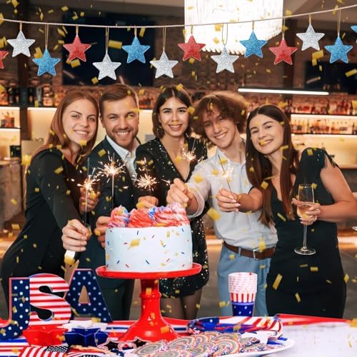 36PCS Mini Resin Patriotic Star Ornaments 4th of July Hanging Decor