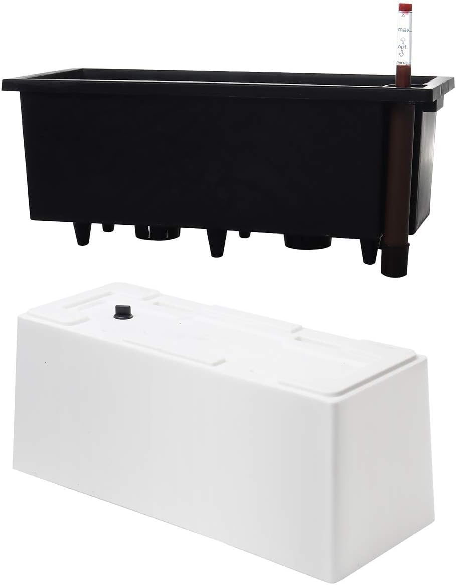 SAROSORA 14" Self Watering Planter Pots with Water Level Indicator, Rectangle Matte Plastic Window Box for Indoor