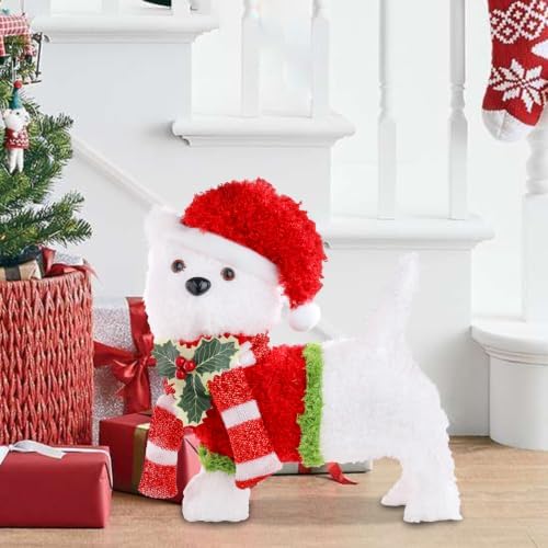 MUMTOP Lighted Christmas Dog Decoration with Santa Hat & Scarf