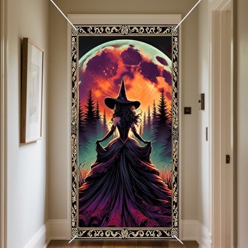 IVN Halloween Moonlit Witch Door Cover Decorations 35x71 Inch
