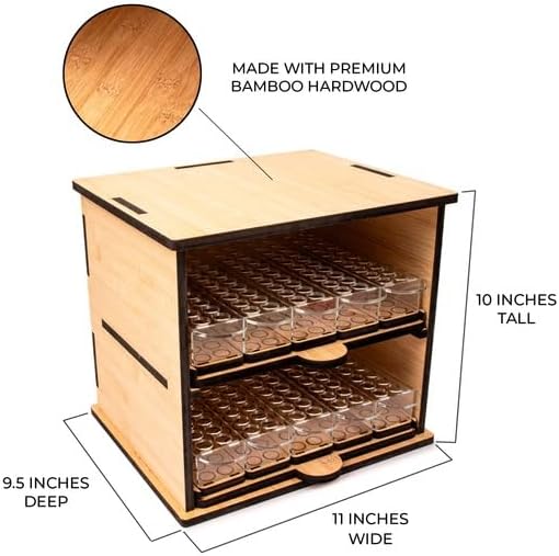 Bamboo Bead Cabinet – Bead Storage Organizer for Delica & Seed Bead Tubes – 60-Slot Wooden Rack for Jewelry Making &