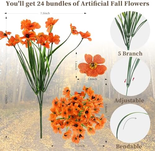ColoPlay Artificial Mums for Outdoors, 24 Bundles Fake Flowers Fall Decor