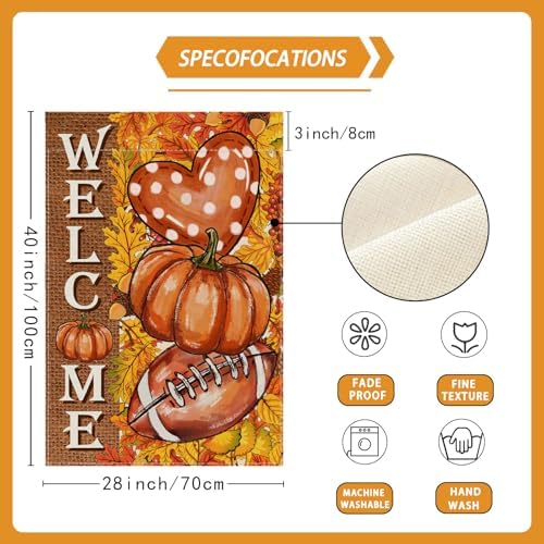 Pumpkin Football Fall House Flag Large Double Sided Yard Decor 28X40In