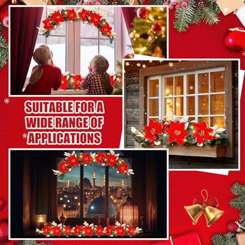 Norme 4 Pack 30 Inch Large Christmas Window Swags with Lights, Red
