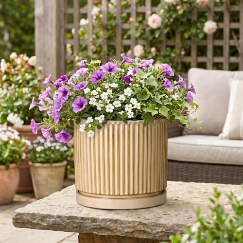 Ceramic Pots for Plants, 10 Inch Planters, Round Plant Pot, Beige