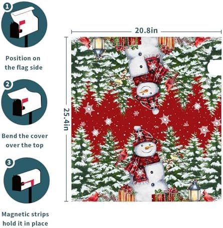 Kawani Christmas Snowman Mailbox Covers Magnetic Standard Size 21"x25.5" Merry Christmas Tree Mailbox Wraps Red Bird Snowflakes Post Letter Box for Holiday Outdoor Decoration