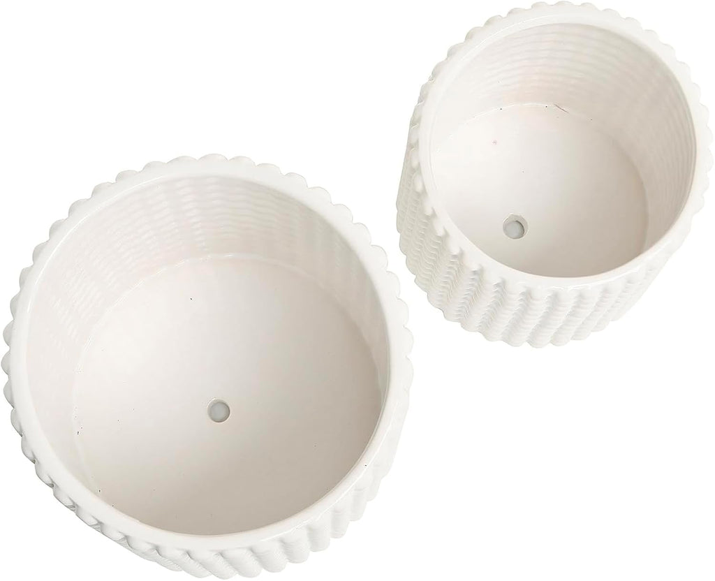 MyGift 6 Inch White Ceramic Planter Pots with Hobnail Texture, Set of 2 | Classic textured plant containers add charm