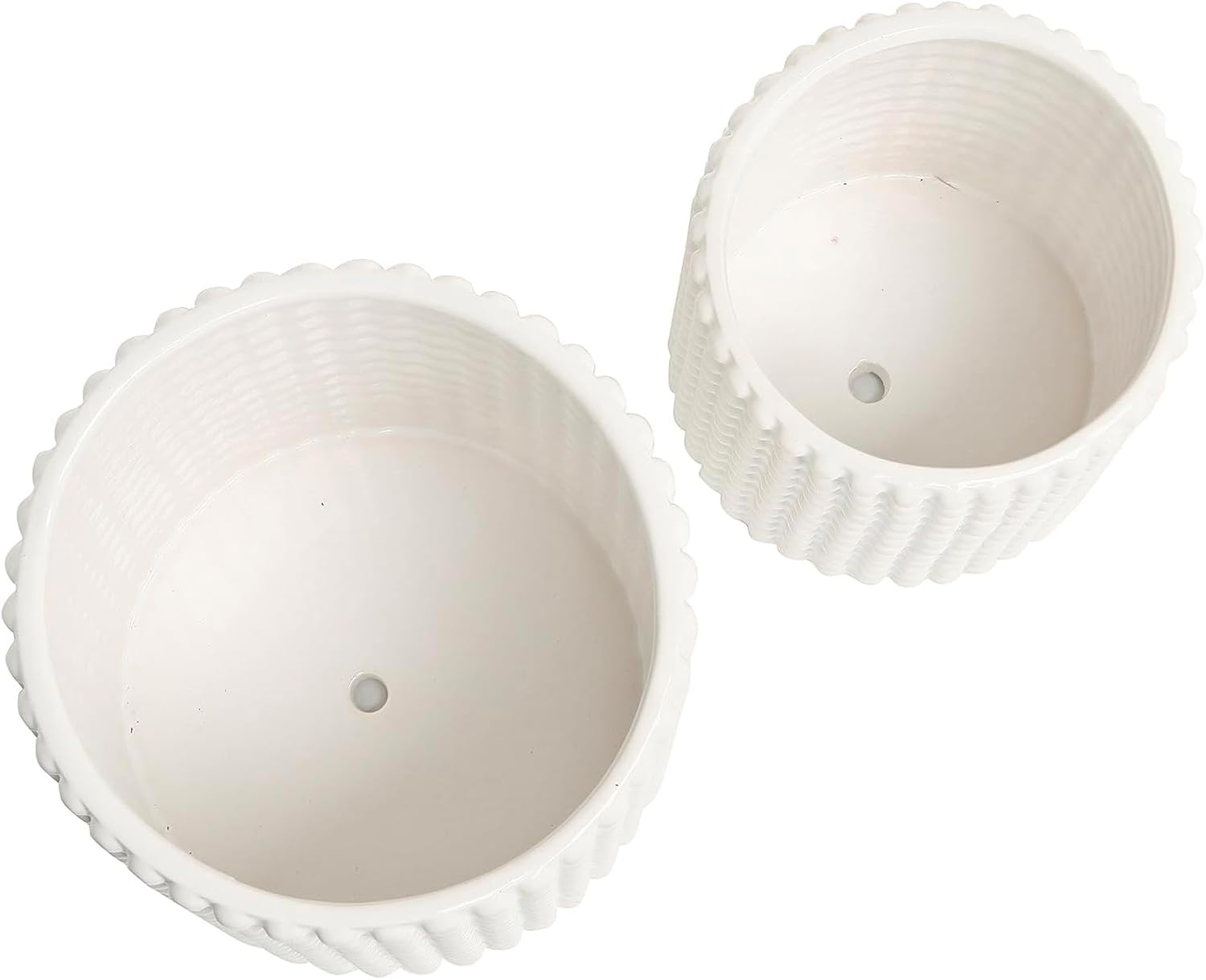 MyGift 6 Inch White Ceramic Planter Pots with Hobnail Texture, Set of 2 | Classic textured plant containers add charm