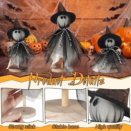 Redbaker 3 Pcs Halloween Decorations Indoor, Primitive Ghost with Witch Hat