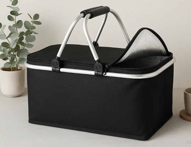 Foldable Insulated Picnic Basket 30L 31.7 QT Large Capacity Cooler Tote with Double Handles Thermal Shopping Basket for