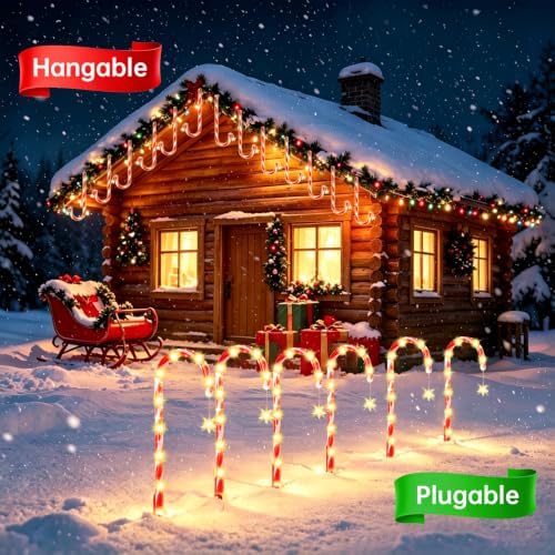 24 Pack Solar Candy Cane Lights Outdoor, Warm White Solar Christmas Lights