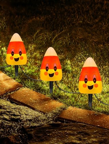 Abeja Candy Corn Lights Outdoor, 7Ft C7 LED Candy Corn Pathway String Lights with 4PCS Halloween Corn Pathway Light for Halloween Party Patio Yard Walkway Garden Decoration and Lighting