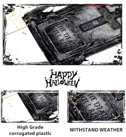 Graveyard Halloween Tombstones Decorations Outdoor: 6 Pcs Large Tombstone Halloween Yard Signs with Stakes, Realistic Scary Skeleton RIP Gravestones Lawn Cemetery Halloween Decor Front Lawn Garden Haunted House Props