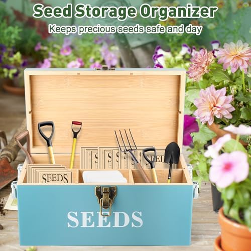 Coolrunner Wood Seed Saving Box, Seed Storage Organizer Case