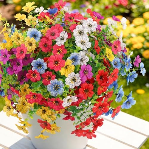 ATTGREAT Artificial Flowers for Outdoors UV Resistant Decor, 12 Bundles