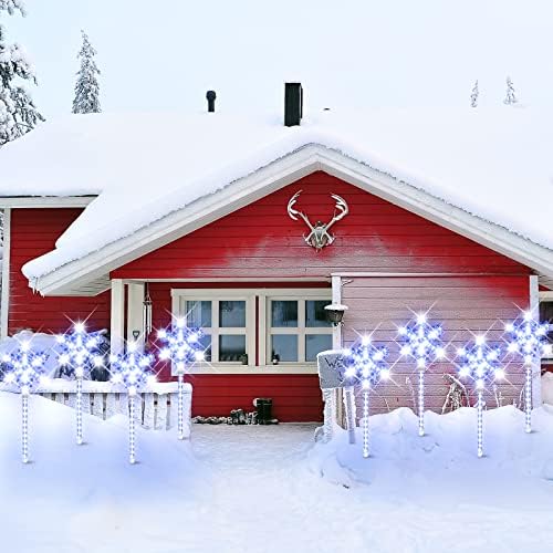 Ultra-Bright Shooting 17" 568 LED Snowflake Lawn Stake Light 4 Stakes Total Christmas Outdoor Decoration with UL Standard Adaptor for Outdoor Pathway Lawn Holiday Party Home(White and Blue)