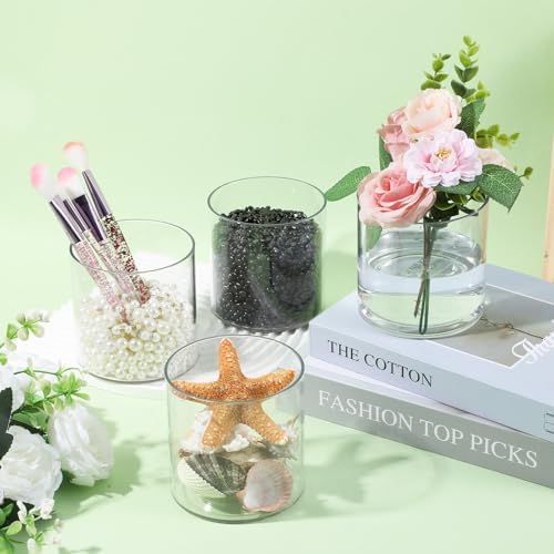 4 Pack Flower Acrylic Vase Cylinders Round Decorative Clear Vase Break Resistant Acrylic Flower Cylinder for Centerpieces Floral Home Wedding Table Decoration