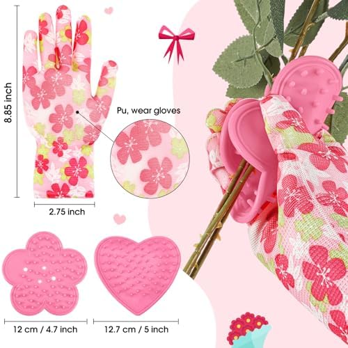 14 Pcs Mother's Day Rose Stripper Thorn Remover Tool Garden Pruning Shears Scissors Kit Leaf Stripping Tool Floral Gloves and Floral Tape Flower Stripper Kit Gift for Wedding Outdoor Gardening(Pink)