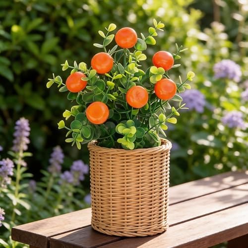 6 Pcs Artificial Orange Branches, 12.6 Inch Faux Fruit Stems with Fake Tangerines and Green Leaves, Lifelike Floral Picks for Home Kitchen Decor, Summer Vase Fillers Seasonal Centerpiece