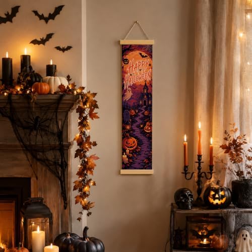 Halloween Party Banner, Haunted House Canvas Decor for Home and Office