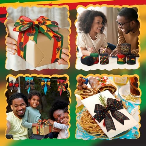 12 Rolls Black History Month Ribbons 2 Inch x 60 Yards Wired Edge Fabric Ribbons Craft Black History Month Themed Pattern Wrapping Crafts for DIY Gift Hair Bows Sewing Wreath 12 Styles