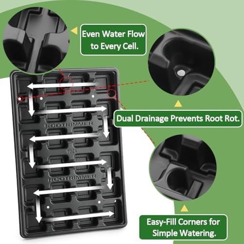 24 Cell Nursery Pots Trays 5 Pack (17"x11"x1.6"), Reusable Plant Pot Tray for Holding 2.8 inch (7CM) Square Nursery Pots, Durable Plastic Carrying Seed Starter Tray with Drain Holes (Black)