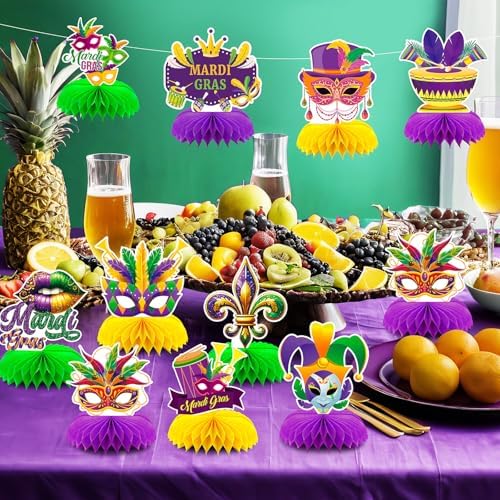 10 Pcs Mardi for Gras Party Honeycomb Centerpieces Table Decoration