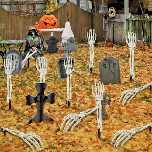 DIYDEC 10 PCS Halloween Skeleton Arm Decor White Hands Stakes for Outdoor
