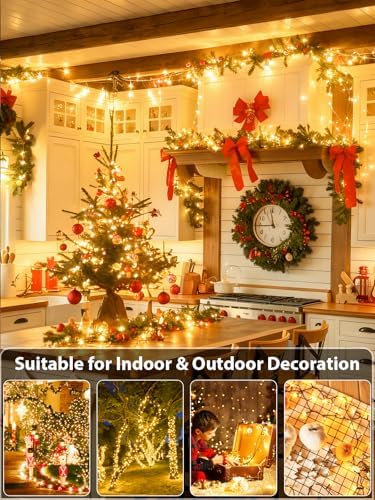 Extendable Christmas String Lights Indoor Outdoor 42.8FT 100 LED Warm White