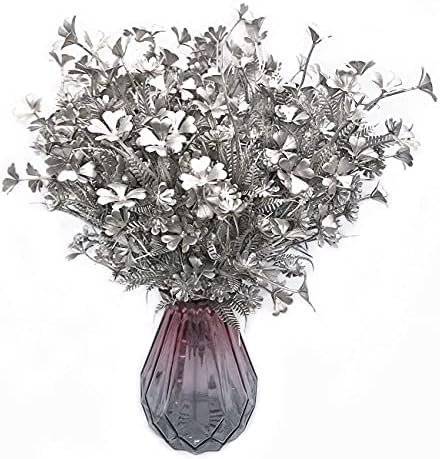 PASYOU Artificial Plants for Christmas Decor, Plastic Grass Faux Shrubs Simulation Flower Leaves Indoor Outdoor Home Garden Planter Filler Party Hotel Verandah Wedding DIY Decoration - Silver 4 Pack