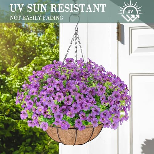 AGIRL Artificial Hanging Flowers with Baskets for Outdoors(Purple)
