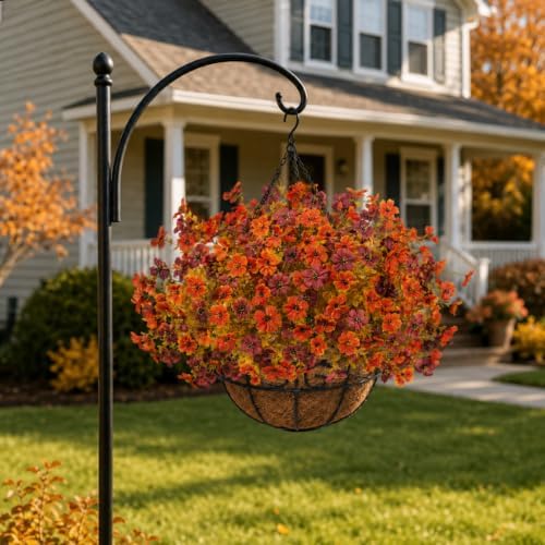 2 Set Artfiticial Fall Hanging Baskets Outdoor,Autumn Porch Decor,Red