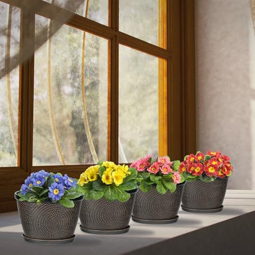 Quarut 4 Pack 6 Inch Flower Pots Planters for Outdoor Indoor