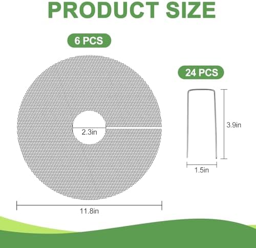 6 Pack Plant Pot Soil Cover Grids with 24 U-Shaped Nails, 11.8 Inch Cuttable Cat & Animal Digging Stopper, Indoor Outdoor Soil Protector for Potted Plants