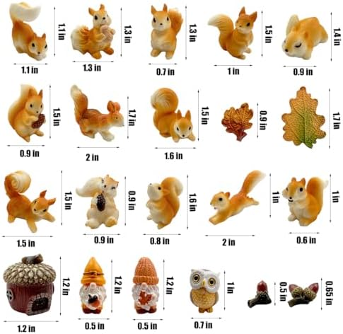 Miniature Squirrel Figurine, 21Pcs Mini Resin Squirrel Figures,Tiny Fall Forest Animals Figurines Fairy Garden Accessories for Outdoor Landscape Garden Lawn Pot DIY Cake Decorations