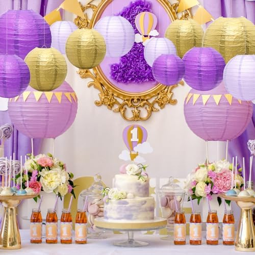 21Pcs Purple Paper Lanterns, 4-10in Hanging Decor, Bachelorette Wedding
