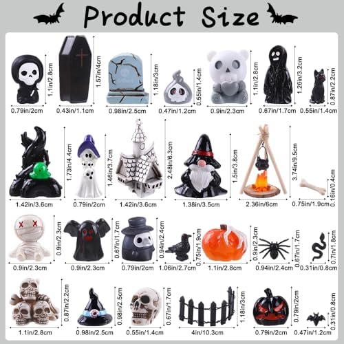 DIYDEC 54pcs Halloween Mini Resin Figures, Tiny Figurines to Hide Toys Little Small Ghost Skull Miniatures Bulk for Halloween Party Favors Bag Fillers Garden Dollhouse Decor