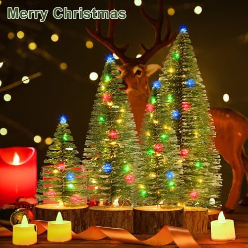 4 PCS Mini Christmas Trees with Lights, 4 Sizes Artificial Christmas Trees