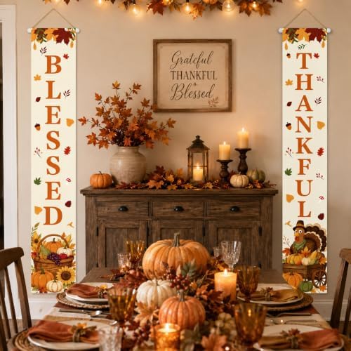 Thankful Blessed Porch Banner for Thanksgiving Decorations