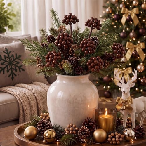Thiccywoov 12 Pack Artificial Brown Berry Cluster Picks for Christmas Tree