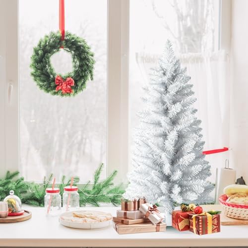 4ft Artificial Christmas Tree, Mini Xmas Pine Tree with 4-Leg Stable Plastic Base, Small Tabletop Christmas Tree for Home Office Holiday Party Indoor Decoration